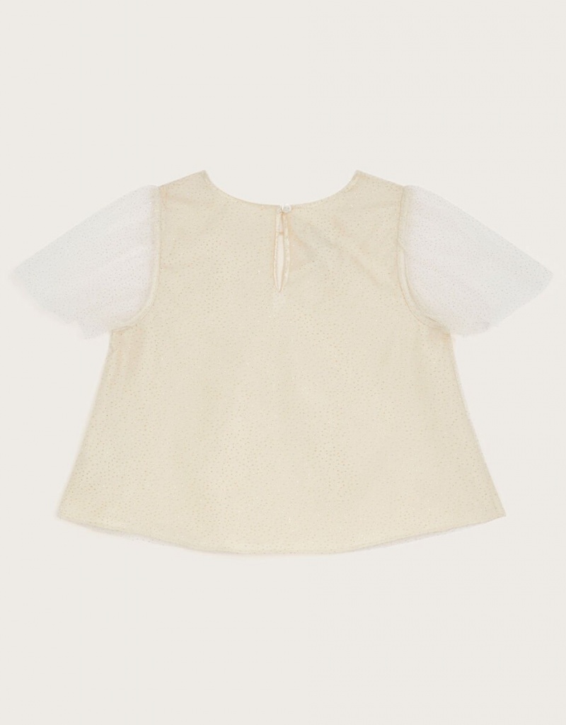 Gold Kids' Monsoon Shimmer Flutter Sleeve Tops | ATN-5575