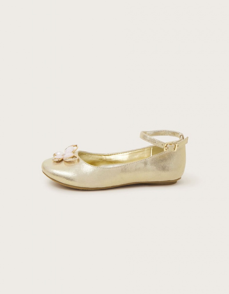 Gold Kids' Monsoon Skye Sequin Embellished Ballerina Flats | YNH-5168