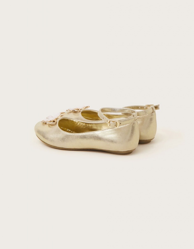 Gold Kids' Monsoon Skye Sequin Embellished Ballerina Flats | YNH-5168