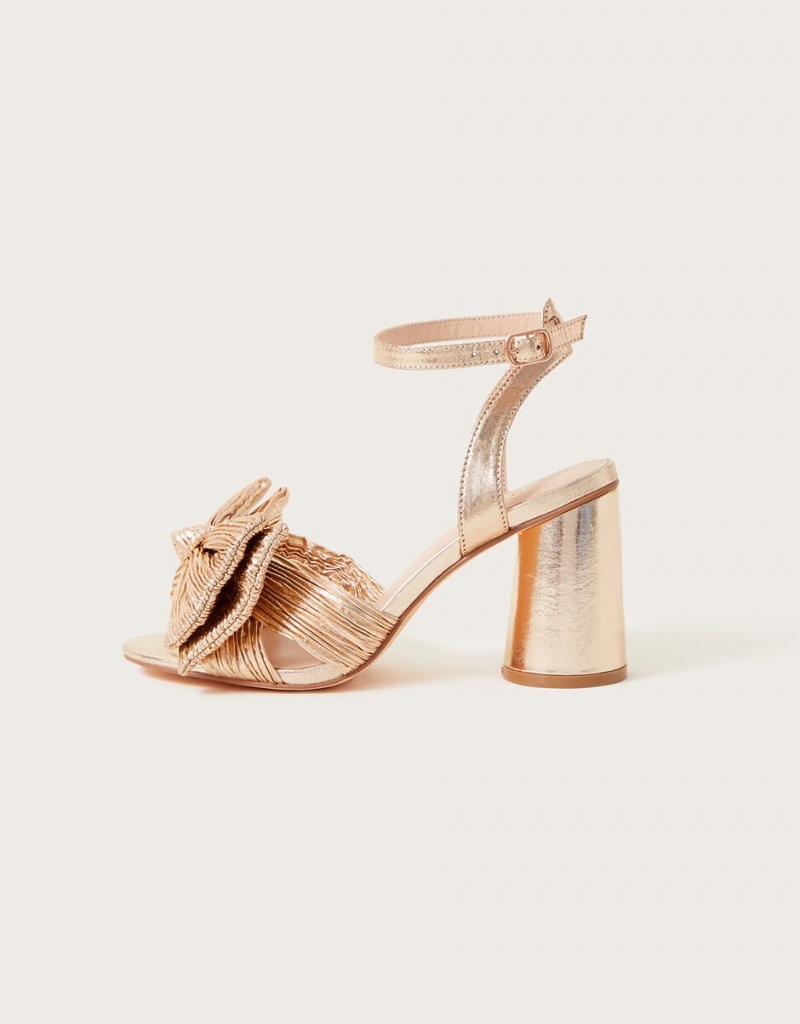 Gold Women's Monsoon Bow Heeled Sandals | LYV-2791