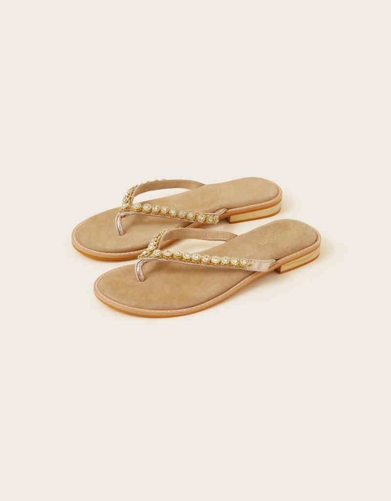 Gold Women's Monsoon Easy Toe Post Sandals | XQT-0596