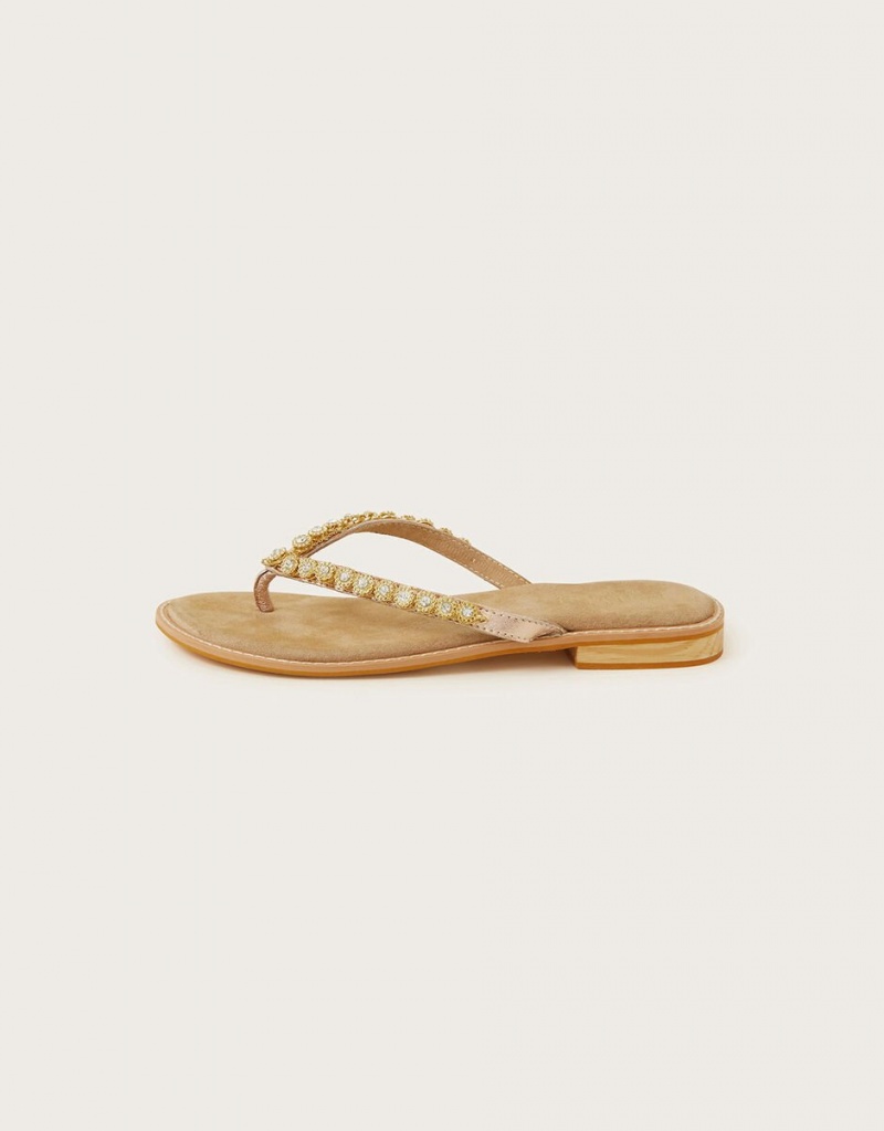 Gold Women's Monsoon Easy Toe Post Sandals | XQT-0596