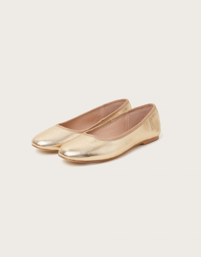 Gold Women's Monsoon Metallic Ballet Flats | KYL-1560