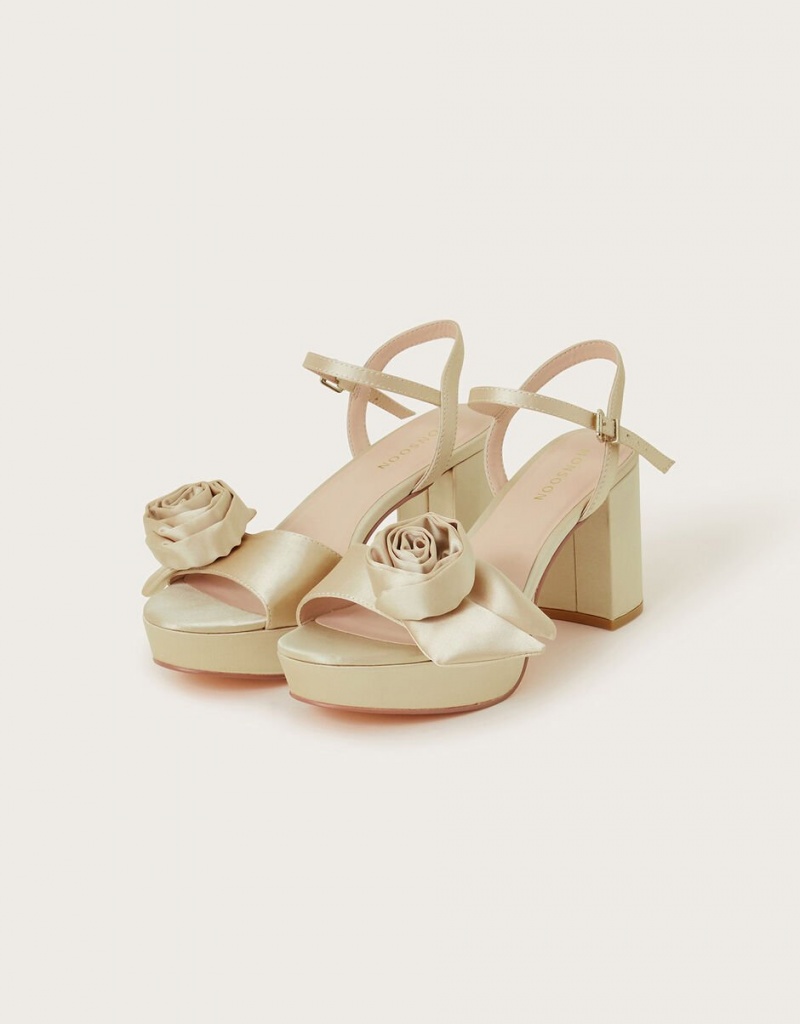 Gold Women's Monsoon Rosette Platform Heels | NSW-2999