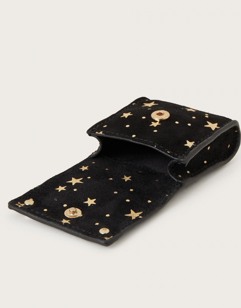 Gold Women's Monsoon Suede Star Foil Print Ear Pod Case Bags | CXL-6160