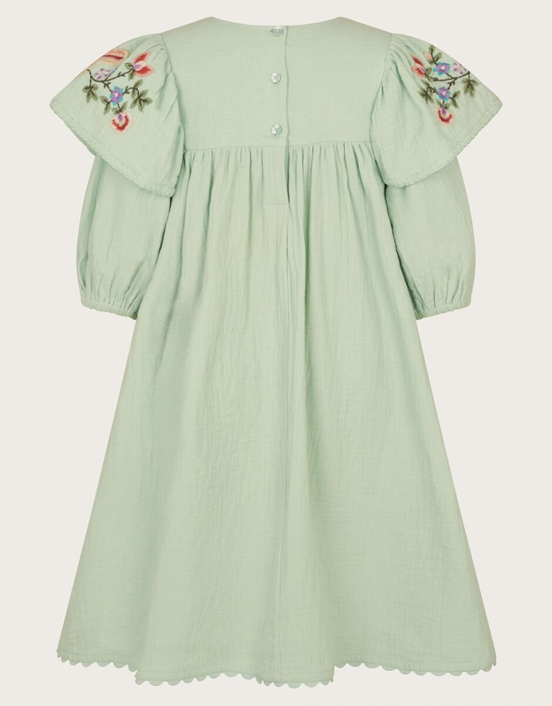 Green Kids' Monsoon Boutique Embroidered Cheesecloth Dress | MVV-7575