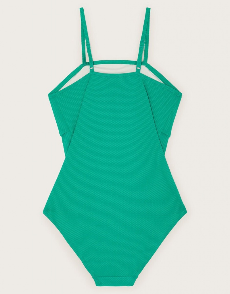 Green Kids' Monsoon Bow Textured Swimsuit Swimwear | IEB-7839