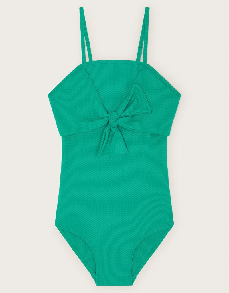 Green Kids\' Monsoon Bow Textured Swimsuit Swimwear | IEB-7839