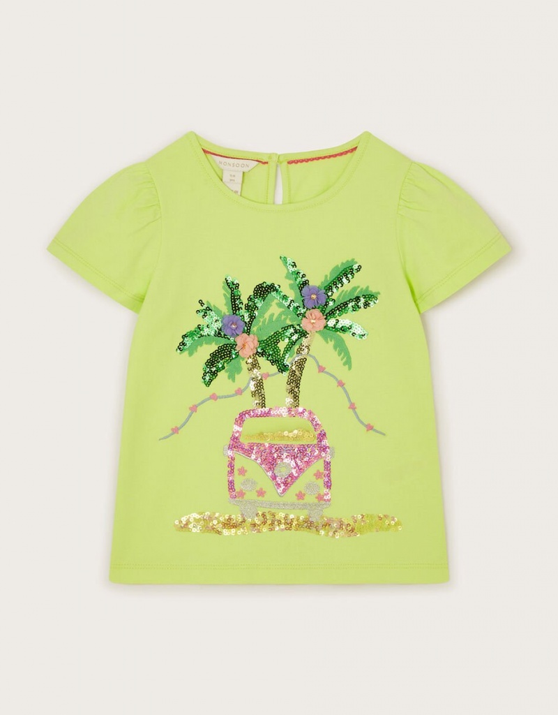 Green Kids\' Monsoon Campervan Embellished T-Shirt | KUR-1223