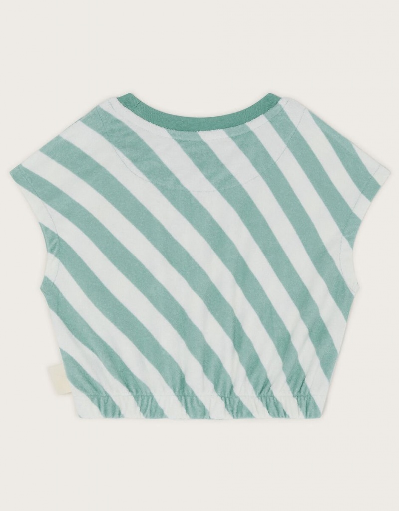 Green Kids' Monsoon Stripe Toweling Crop Tops | WAQ-1557