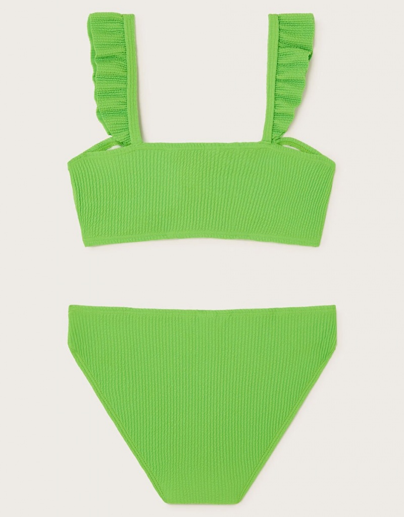 Green Kids' Monsoon Tie Bow Textured Bikini Set Swimwear | LBF-7422