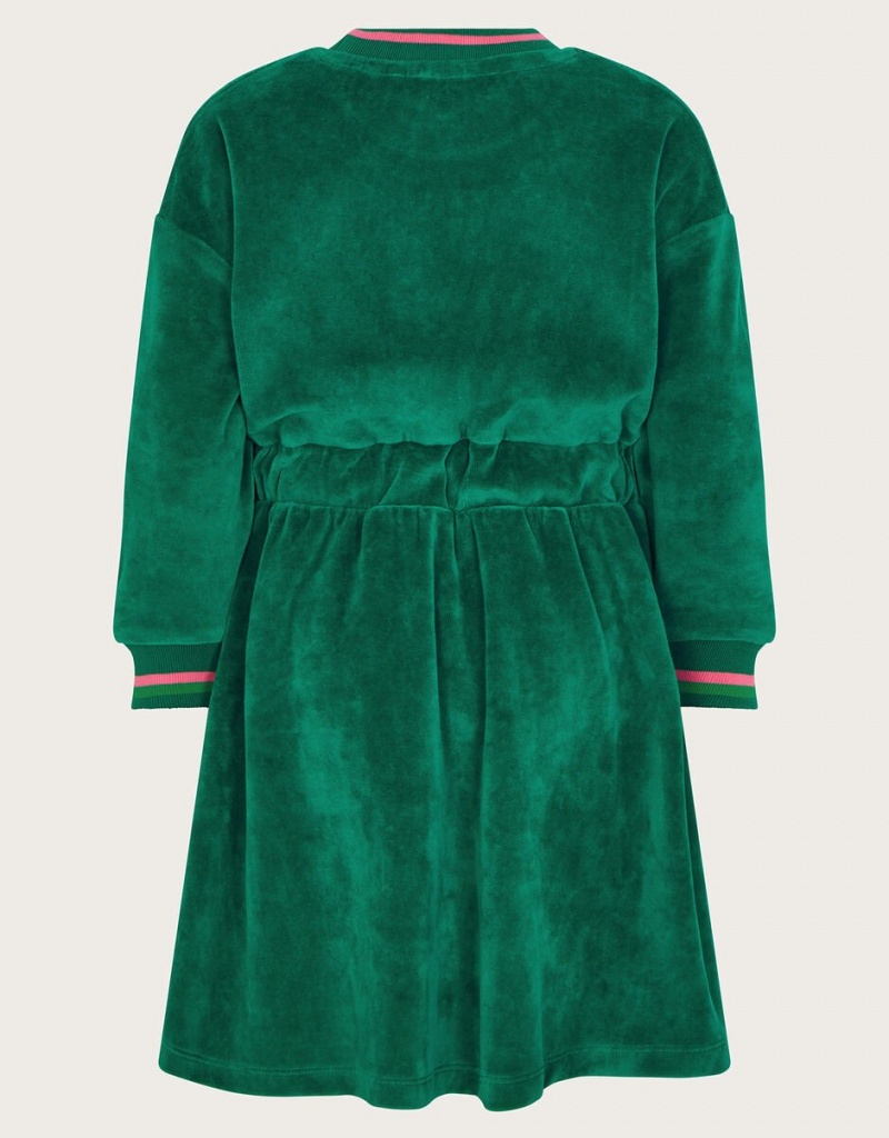 Green Kids' Monsoon Velour Tie-Waist Dress | KRC-8264