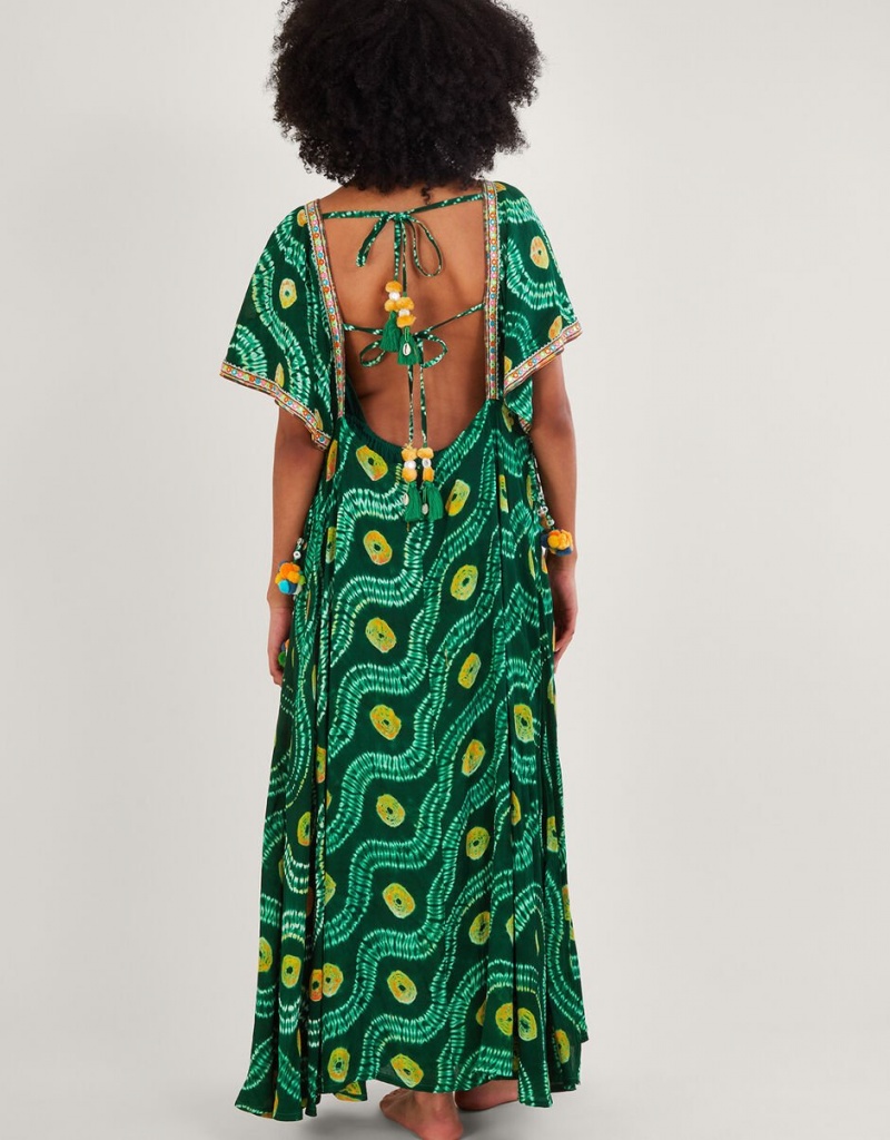 Green Women's Monsoon Bandhani Tie Dye with LENZING™ ECOVERO™ Dress | MXR-7607