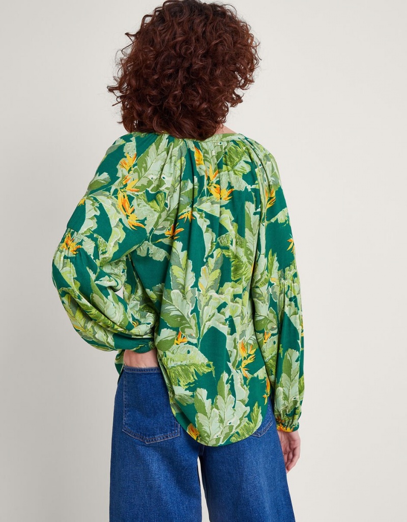 Green Women's Monsoon Carmina Print Blouse | ZSB-4241