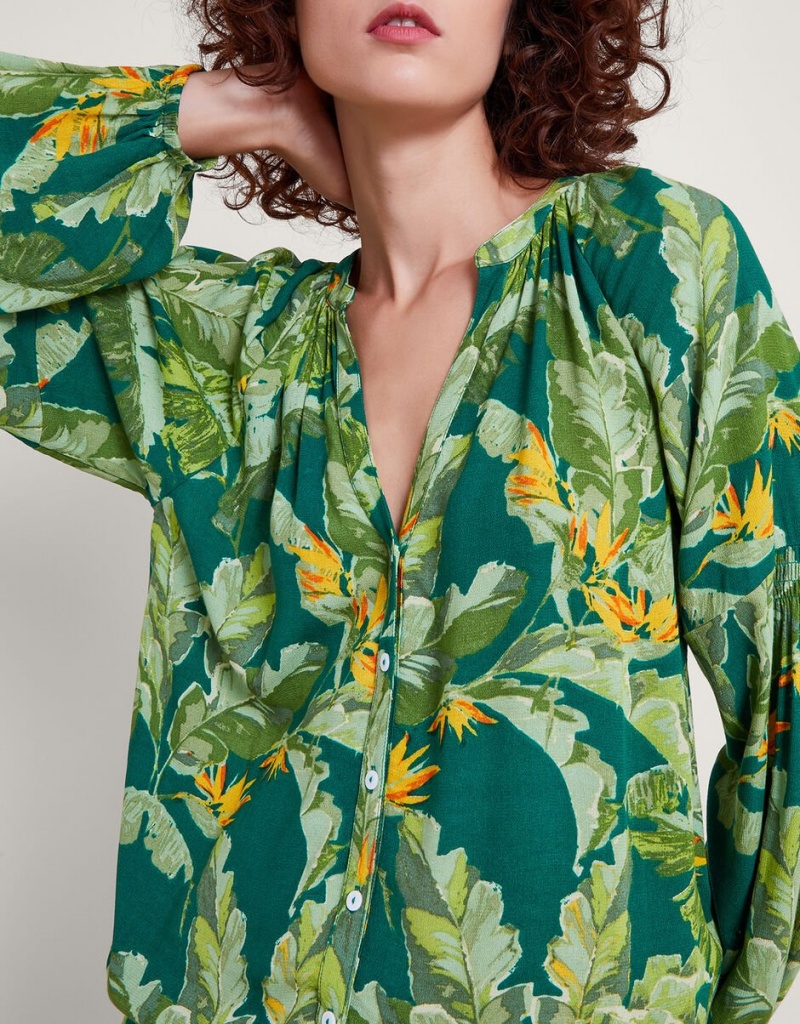 Green Women's Monsoon Carmina Print Blouse | ZSB-4241