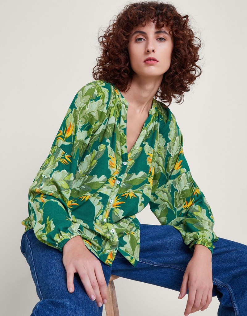 Green Women\'s Monsoon Carmina Print Blouse | ZSB-4241