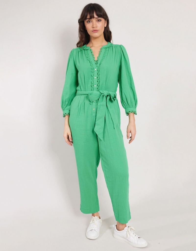 Green Women's Monsoon East Lace Trim Jumpsuit | PLS-6951