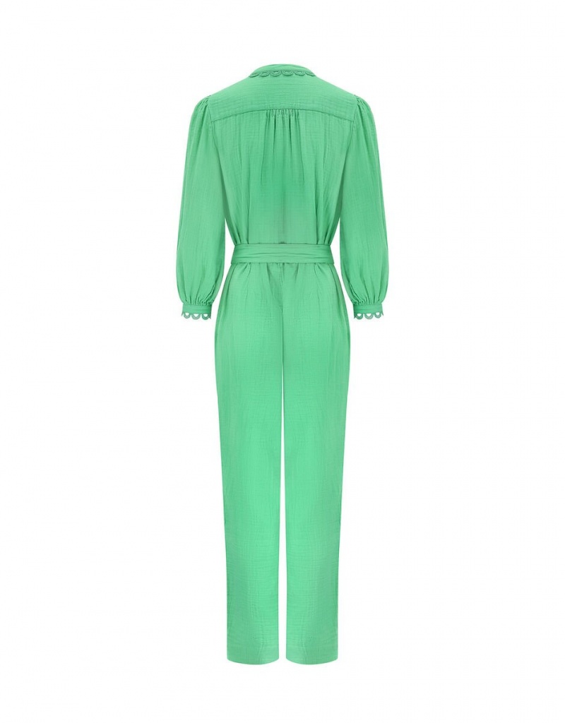 Green Women's Monsoon East Lace Trim Jumpsuit | PLS-6951