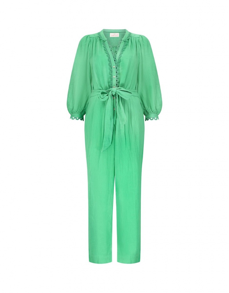 Green Women's Monsoon East Lace Trim Jumpsuit | PLS-6951