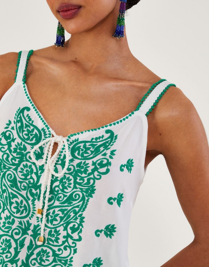 Green Women's Monsoon Embroidered Cami Tops | TCP-8251