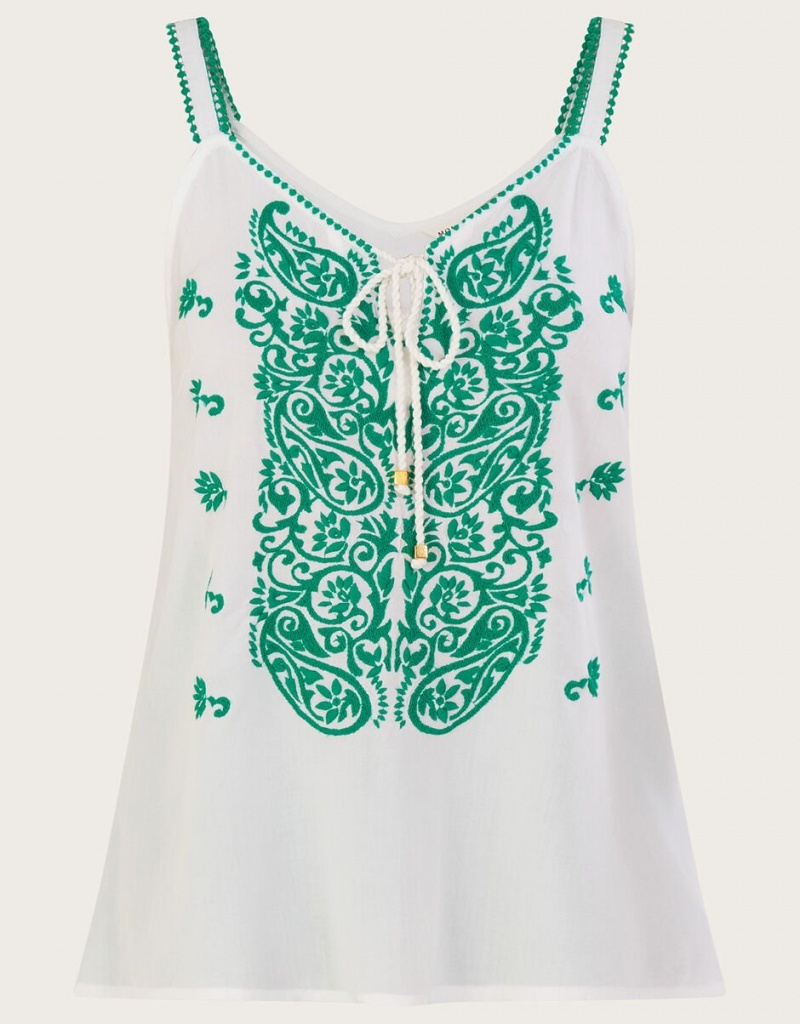 Green Women's Monsoon Embroidered Cami Tops | TCP-8251