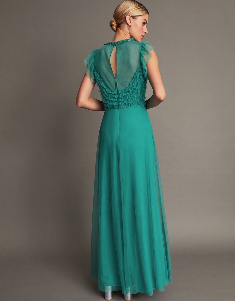 Green Women's Monsoon Irina Embellished Maxi Dress | QFD-6295