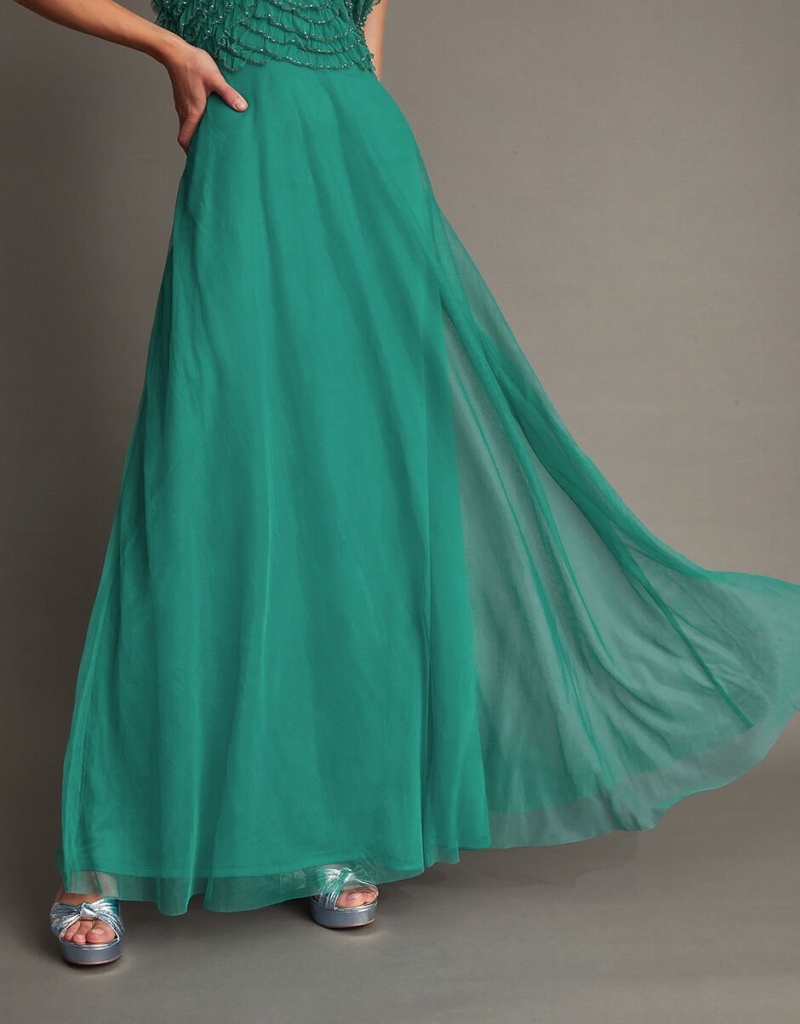 Green Women's Monsoon Irina Embellished Maxi Dress | QFD-6295