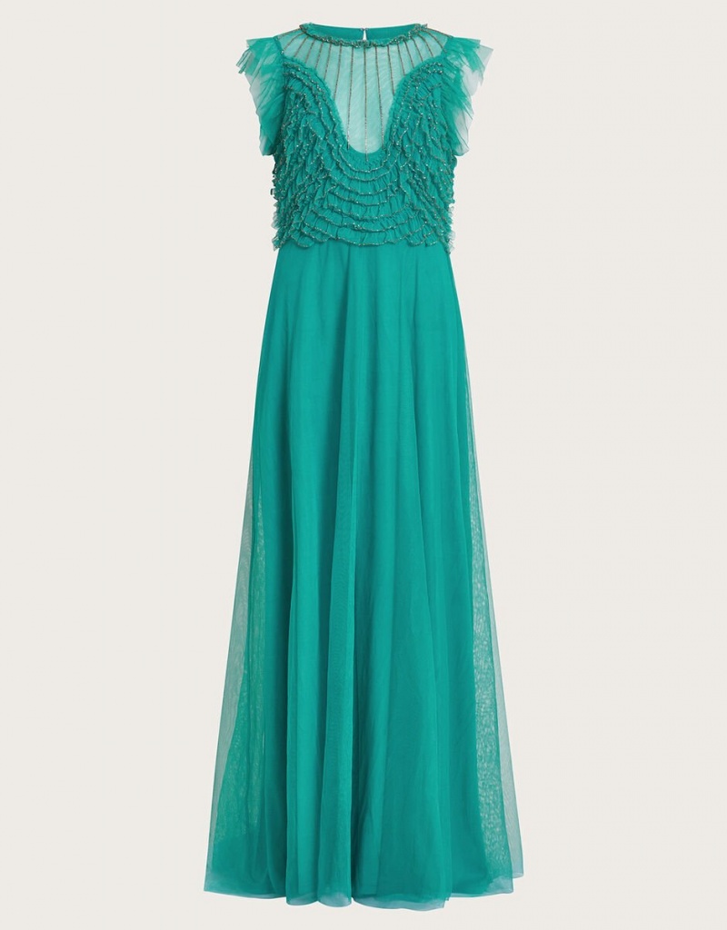 Green Women's Monsoon Irina Embellished Maxi Dress | QFD-6295