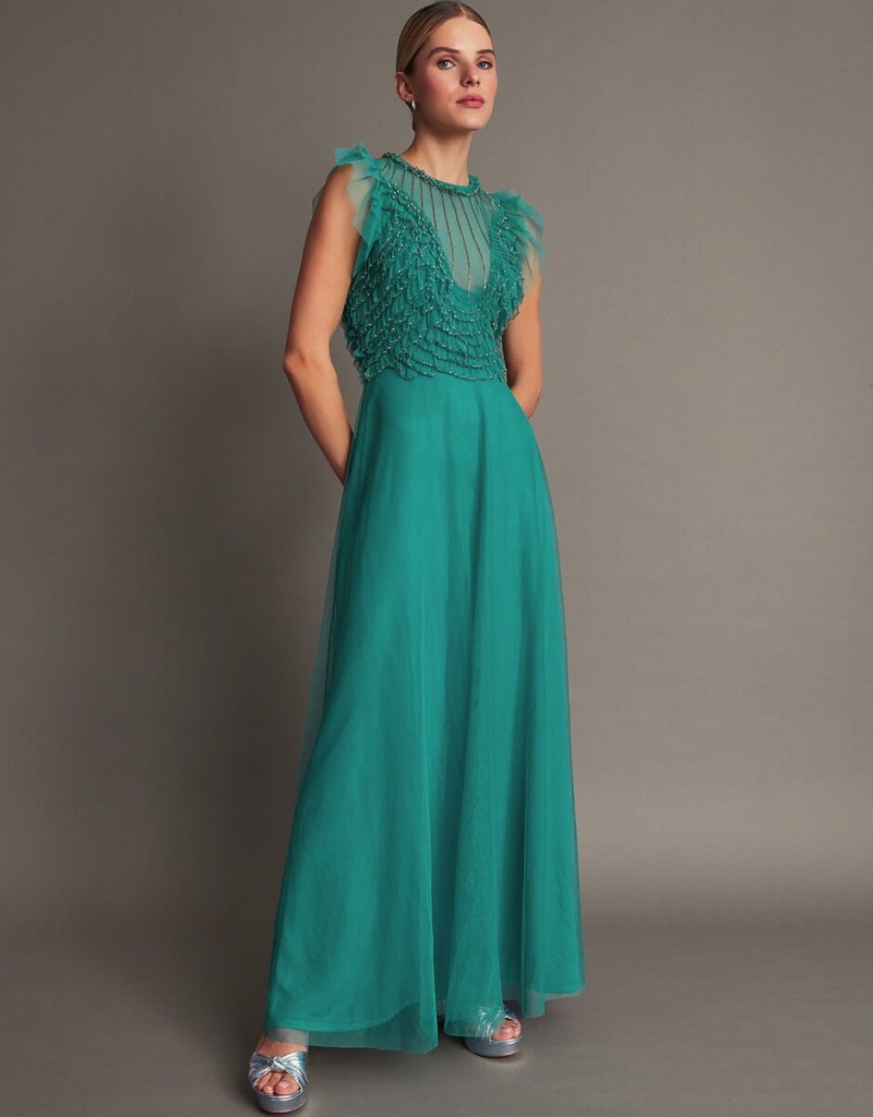 Green Women\'s Monsoon Irina Embellished Maxi Dress | QFD-6295