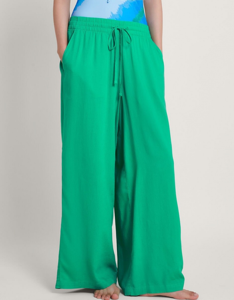 Green Women's Monsoon Lana Wide Leg Trousers Pants | TCP-2462