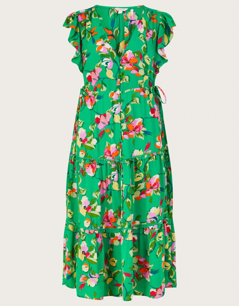 Green Women's Monsoon Lilou Floral Tea in Sustainable Viscose Dress | ESM-9508