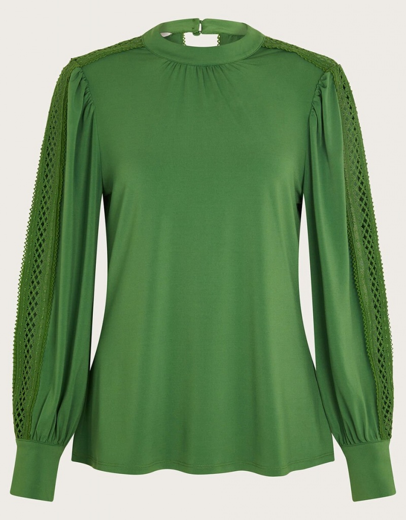 Green Women's Monsoon Lulu Cutwork Trim Tops | SMO-3273