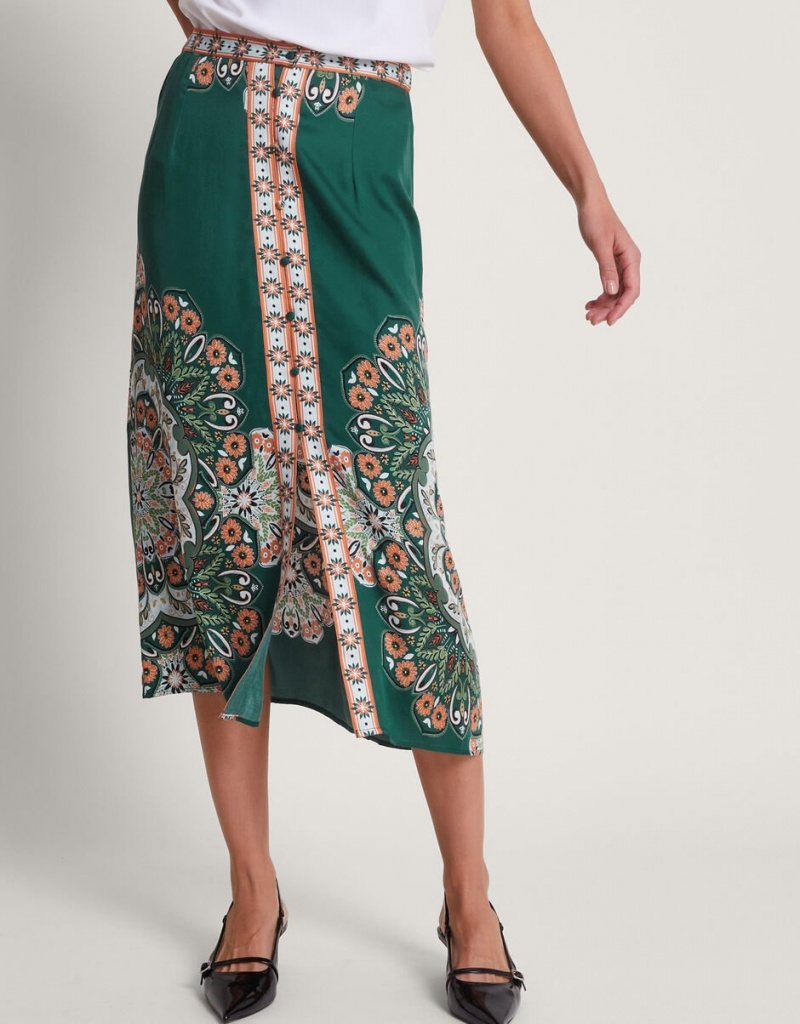 Green Women's Monsoon Lumi Midi Skirts | YFG-1467