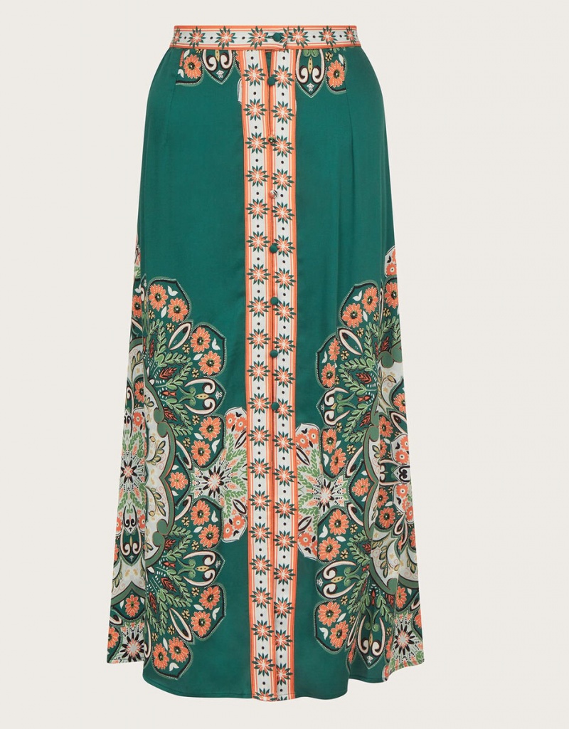 Green Women's Monsoon Lumi Midi Skirts | YFG-1467