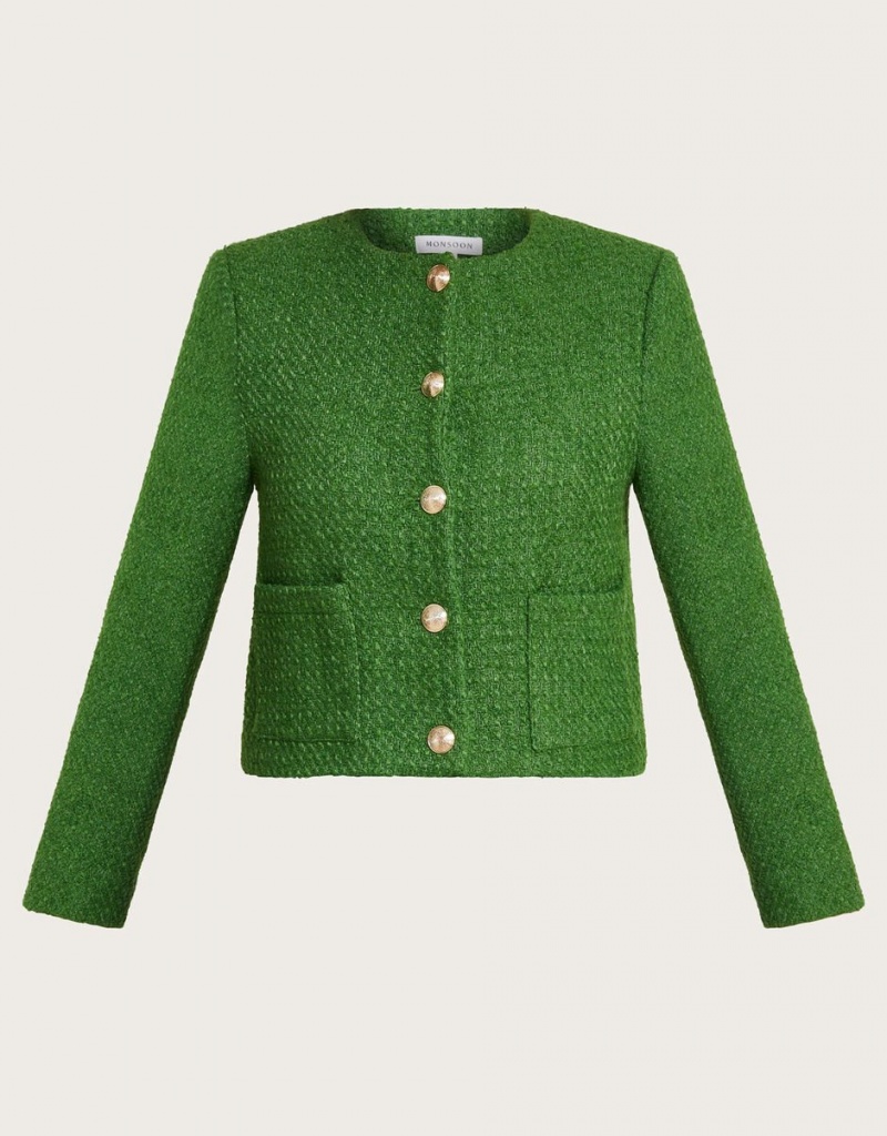 Green Women's Monsoon Maya Tweed Crop Jacket | JYD-1476