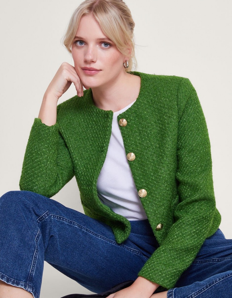 Green Women\'s Monsoon Maya Tweed Crop Jacket | JYD-1476