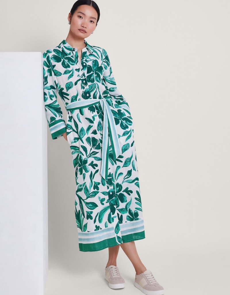 Green Women's Monsoon Naomi Print Shirt Dress | RJP-8383