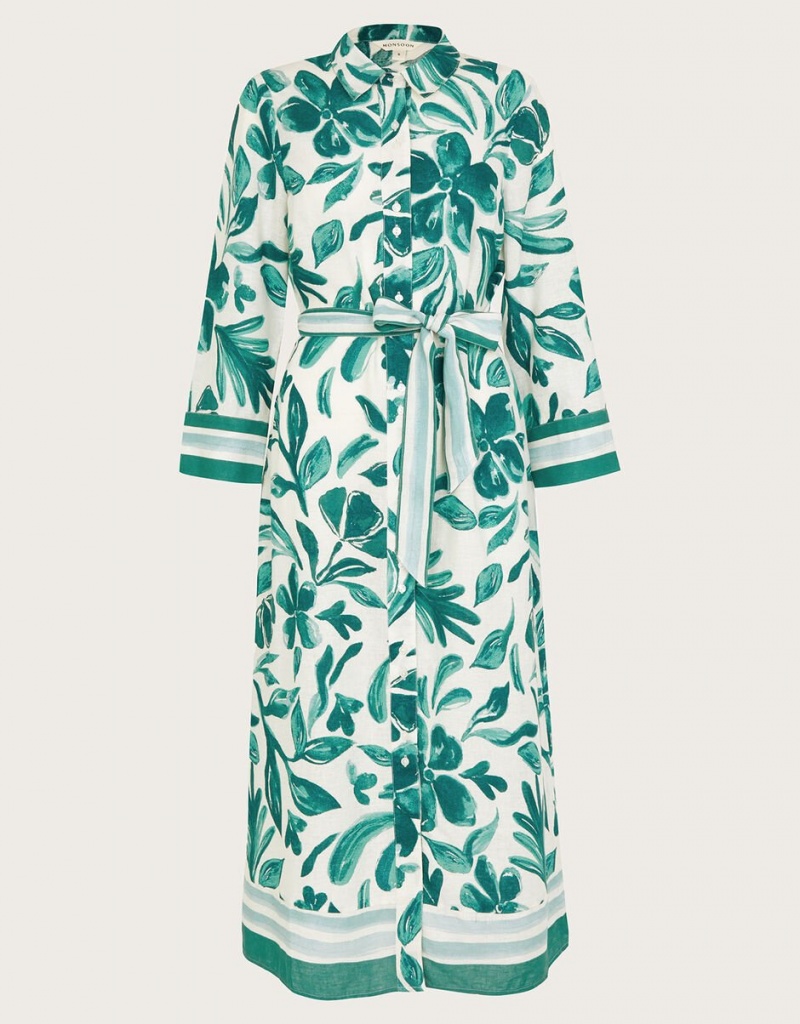 Green Women's Monsoon Naomi Print Shirt Dress | RJP-8383