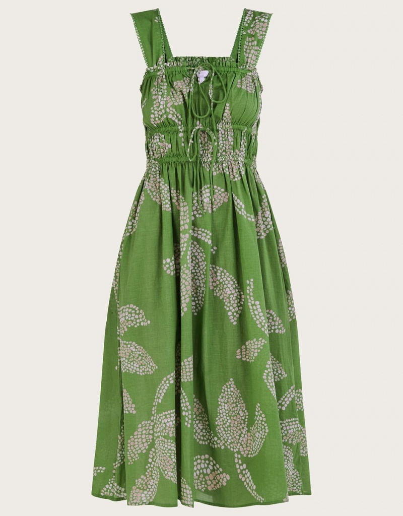 Green Women's Monsoon Palm Spot Print Midi Sundress in Sustainable Cotton Dress | PFU-1846