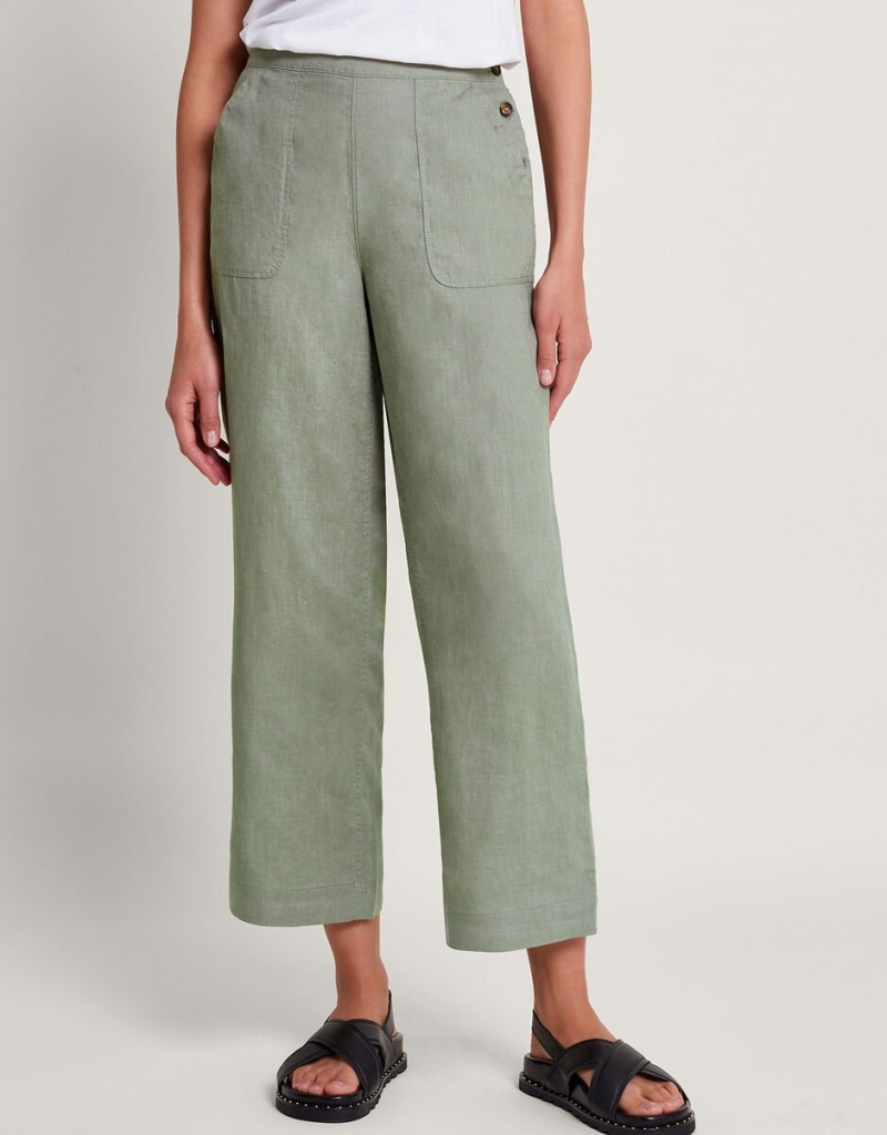 Green Women's Monsoon Parker Linen Crop Pants | YUD-3676