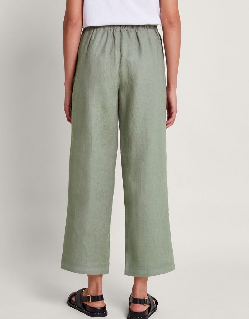 Green Women's Monsoon Parker Linen Crop Pants | YUD-3676