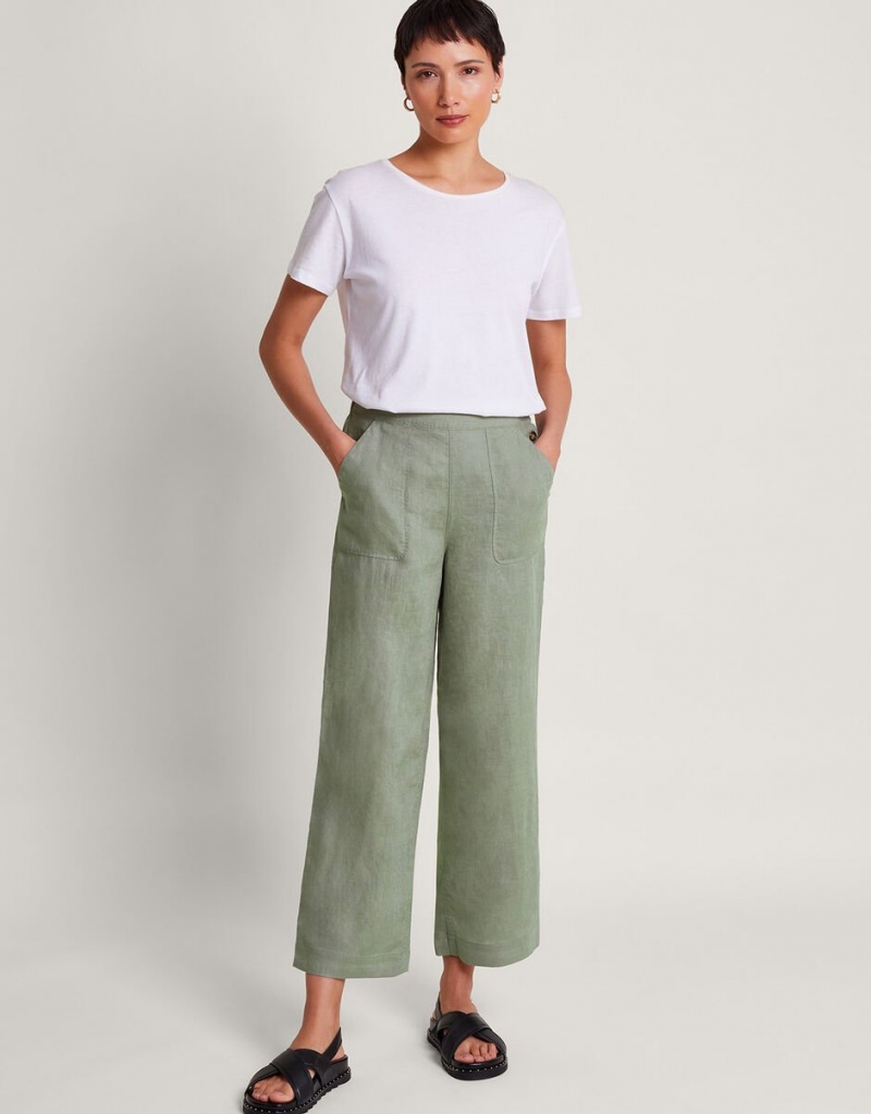 Green Women\'s Monsoon Parker Linen Crop Pants | YUD-3676