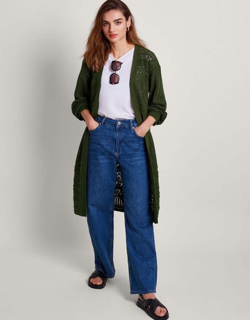 Green Women's Monsoon Phea Pointelle Cardigan | VQU-8741