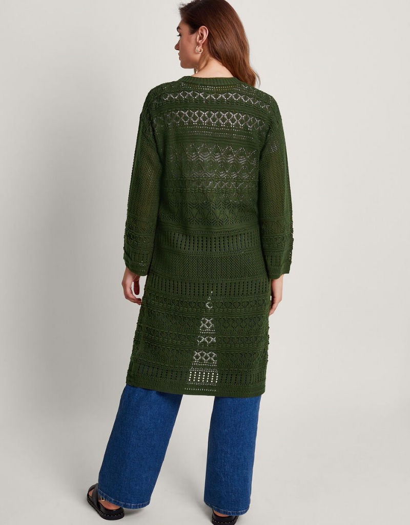 Green Women's Monsoon Phea Pointelle Cardigan | VQU-8741