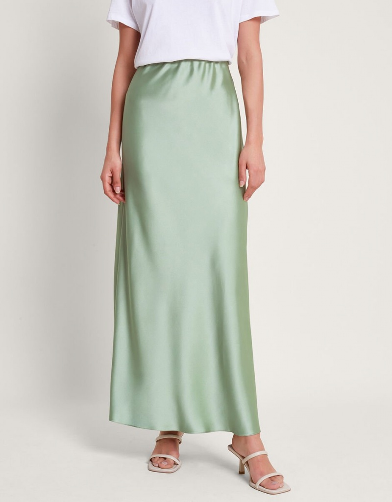 Green Women's Monsoon Sofia Satin Maxi Skirts | WCD-9836