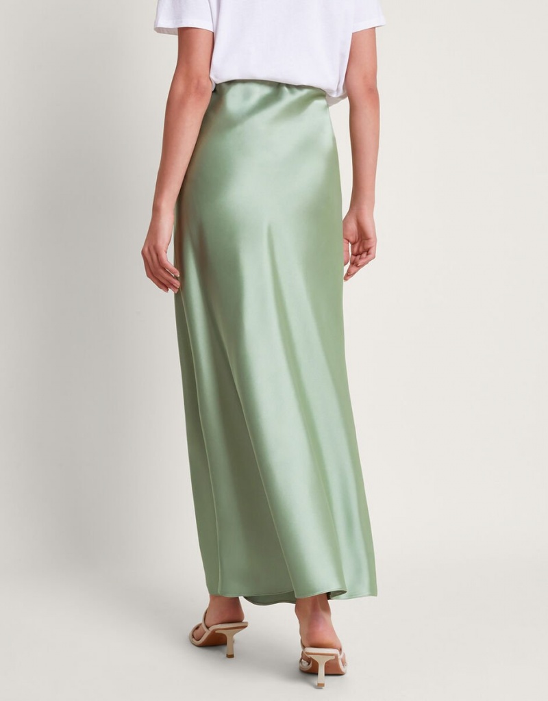 Green Women's Monsoon Sofia Satin Maxi Skirts | WCD-9836