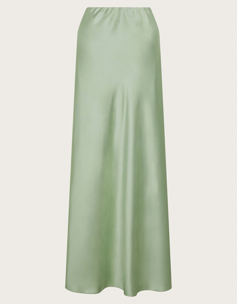 Green Women's Monsoon Sofia Satin Maxi Skirts | WCD-9836