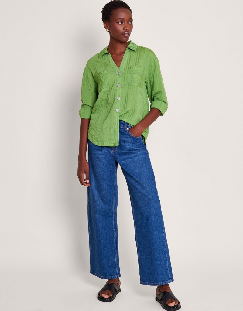 Green Women's Monsoon Sofia Textured Shirts | MFI-7613