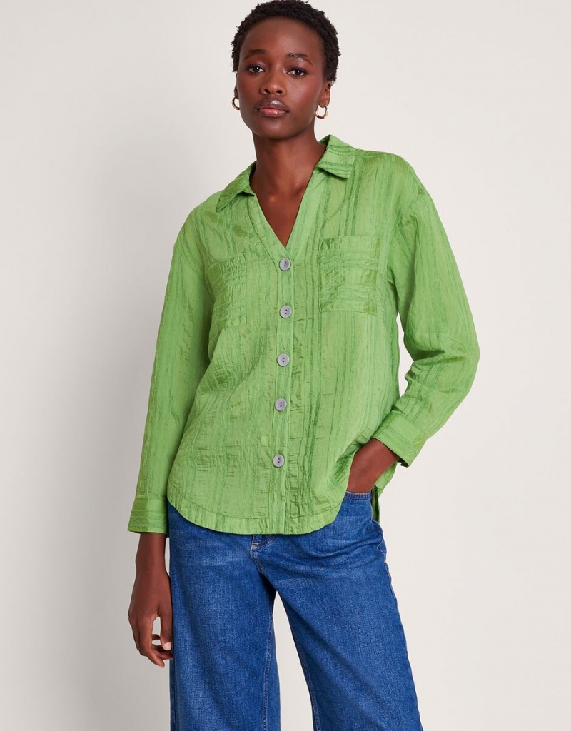 Green Women's Monsoon Sofia Textured Shirts | MFI-7613