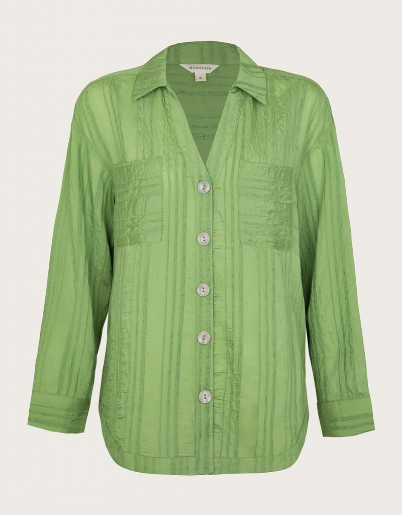 Green Women's Monsoon Sofia Textured Shirts | MFI-7613